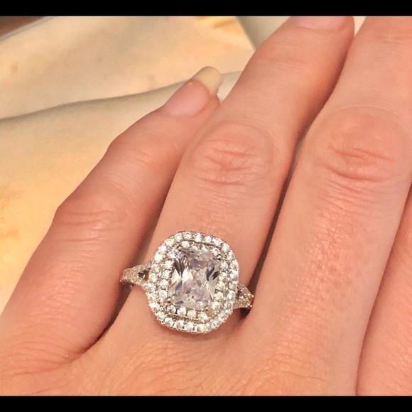 925 Stamped Sterling Silver Diamond Engagement Ring - Picture 3 of 9